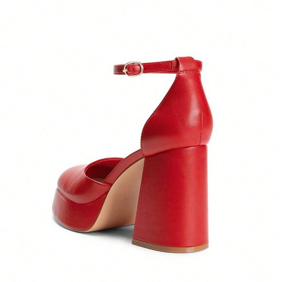 Red Elegant Women's Chunky Platform Heels - Picture 8 of 9
